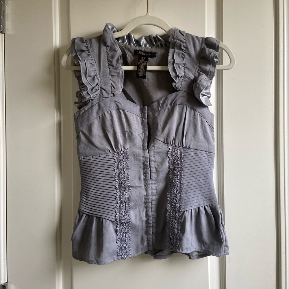 Grass Collection Gray Ruffled Blouse